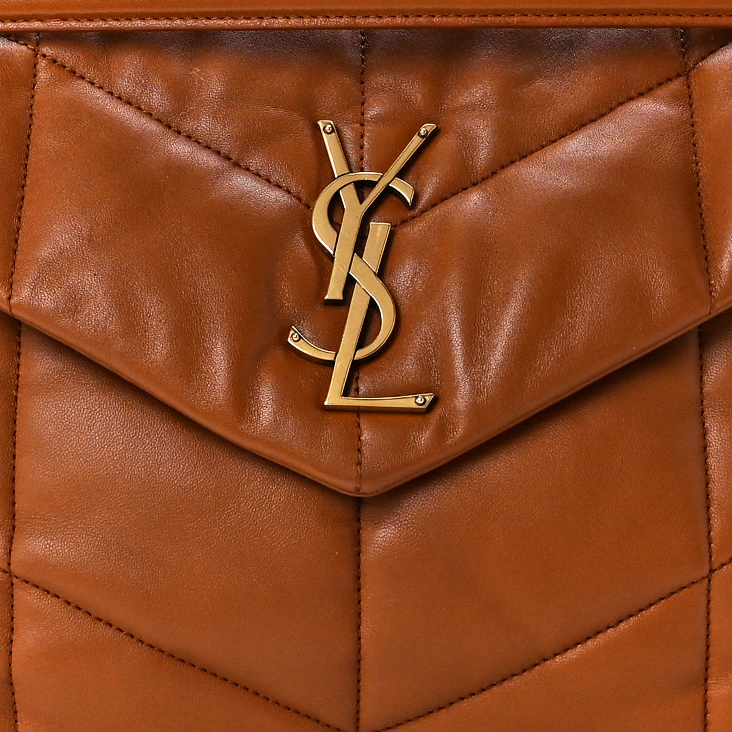 Saint Laurent Lambskin Quilted Medium Loulou Puffer Monogram Chain Satchel Miel Dark 9 of 13