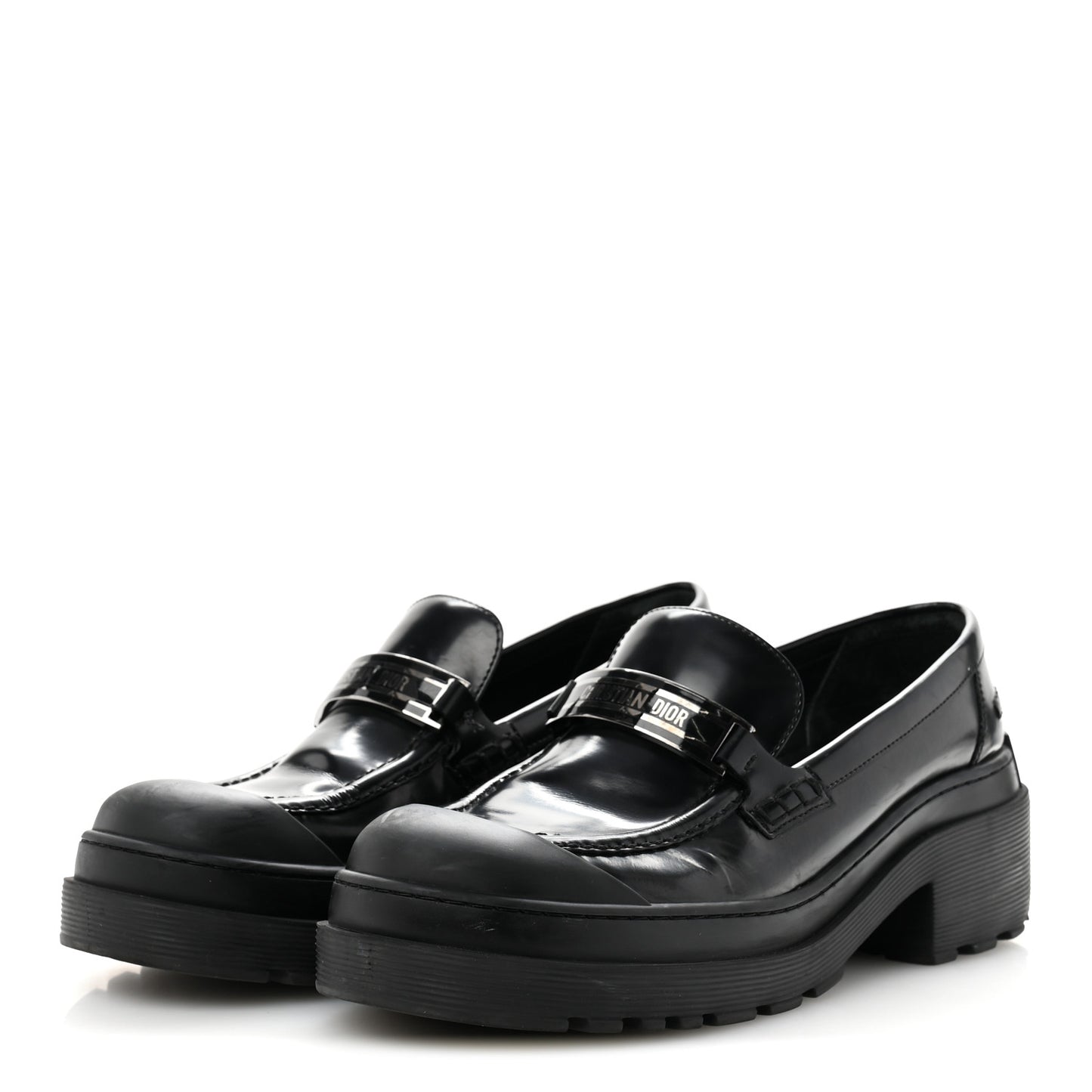 Brushed Calfskin Rubber Dior Code Cap Toe Lug Sole 35mm Loafers 40 Black