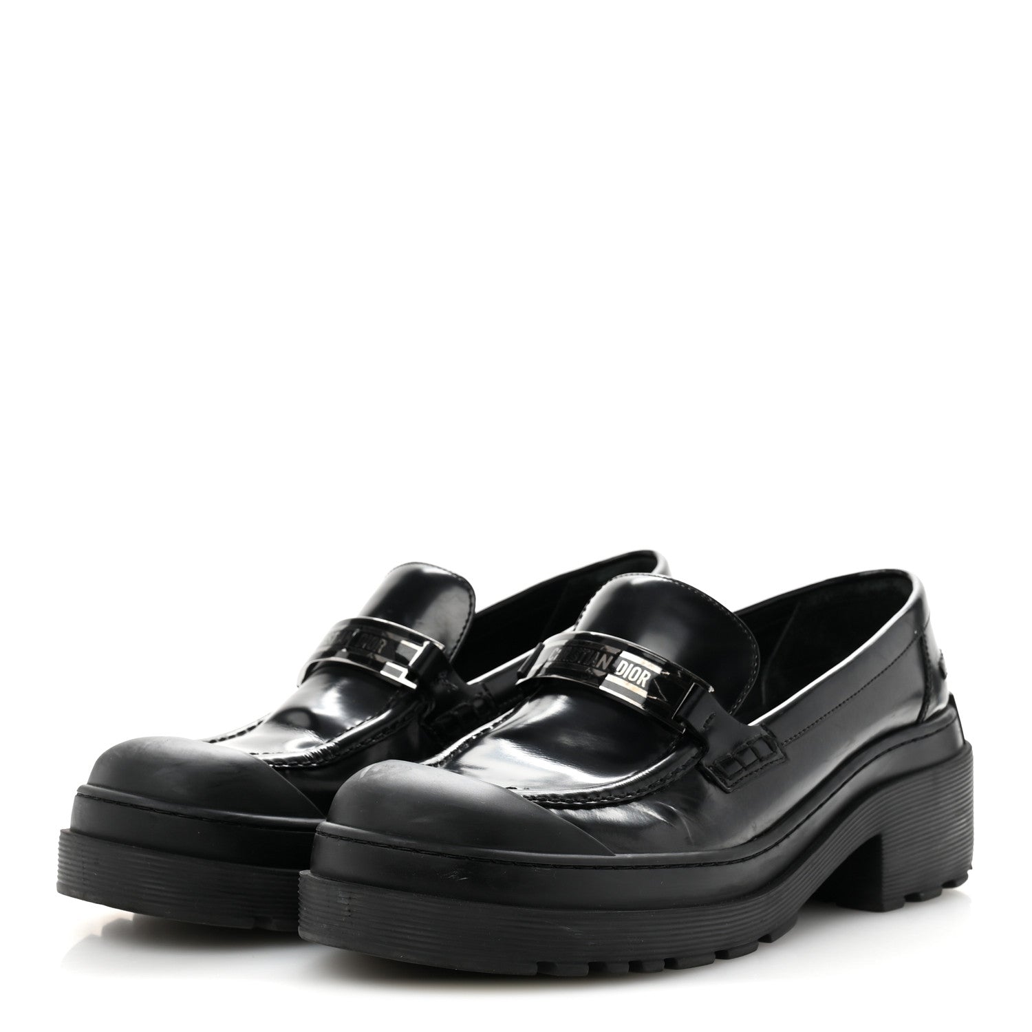 Christian Dior Brushed Calfskin Rubber Dior Code Cap Toe Lug Sole 35mm Loafers 40 Black 4 of 11