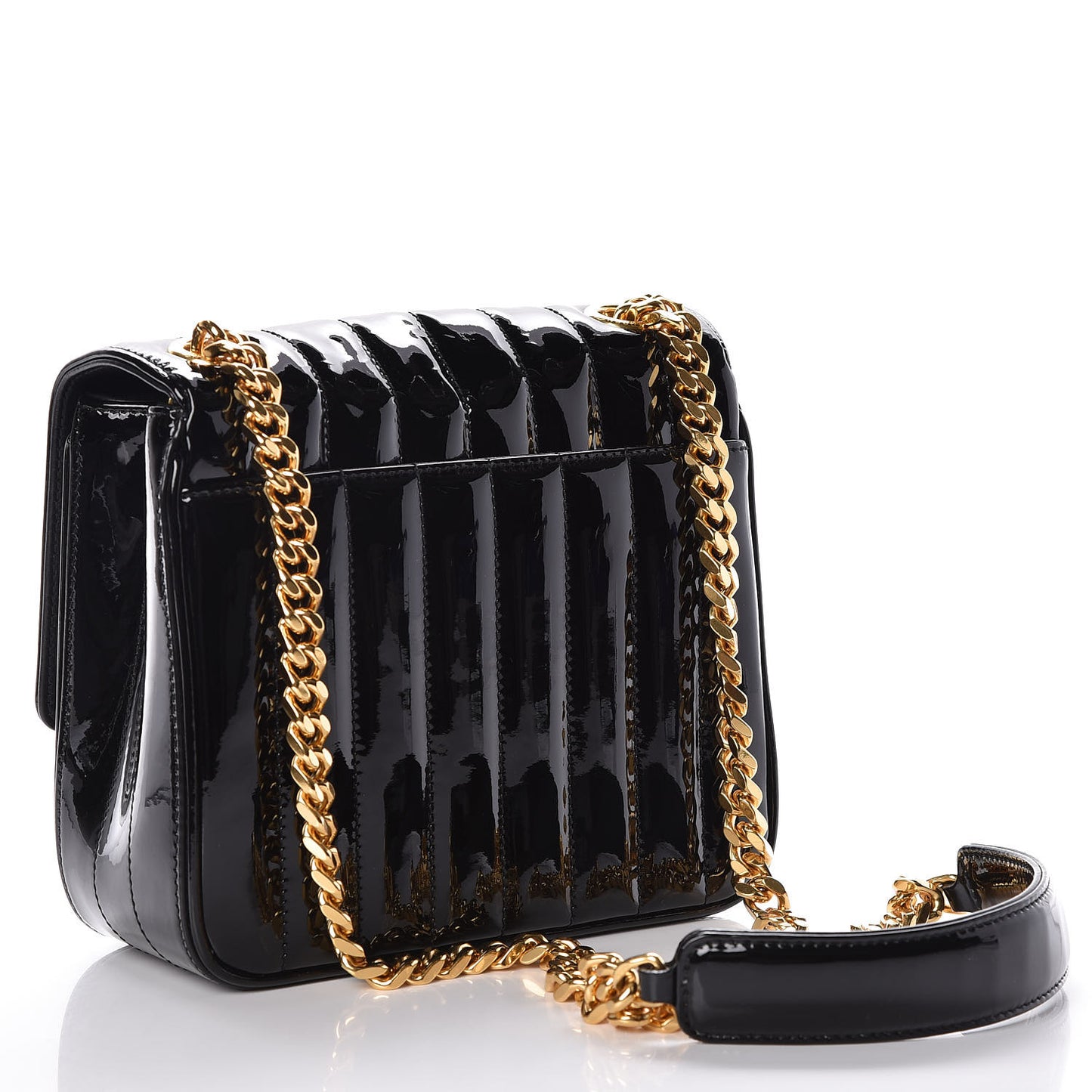Patent Calfskin Matelasse Monogram Medium Vicky Chain Bag Black
