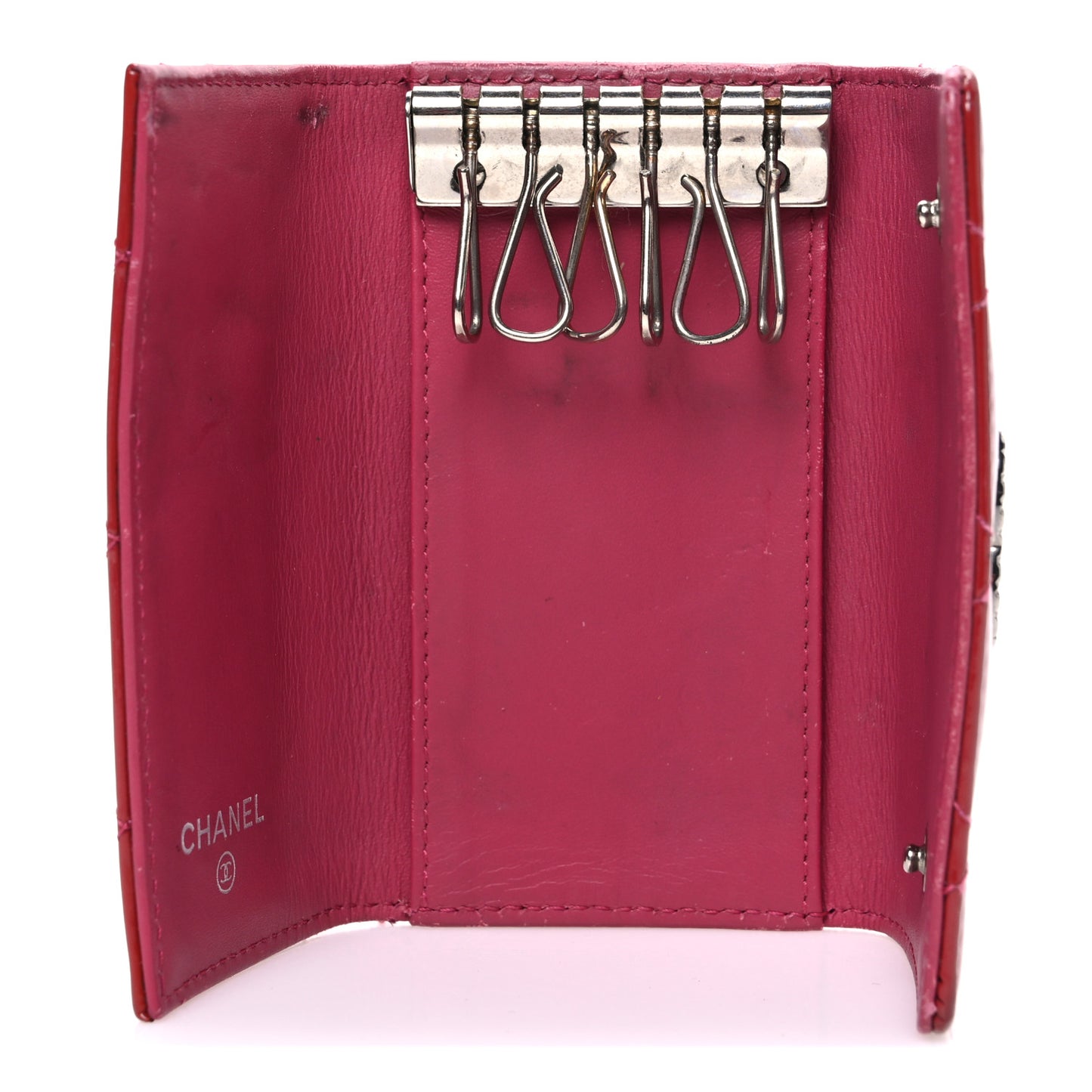 Patent Quilted 6 Key Holder Red
