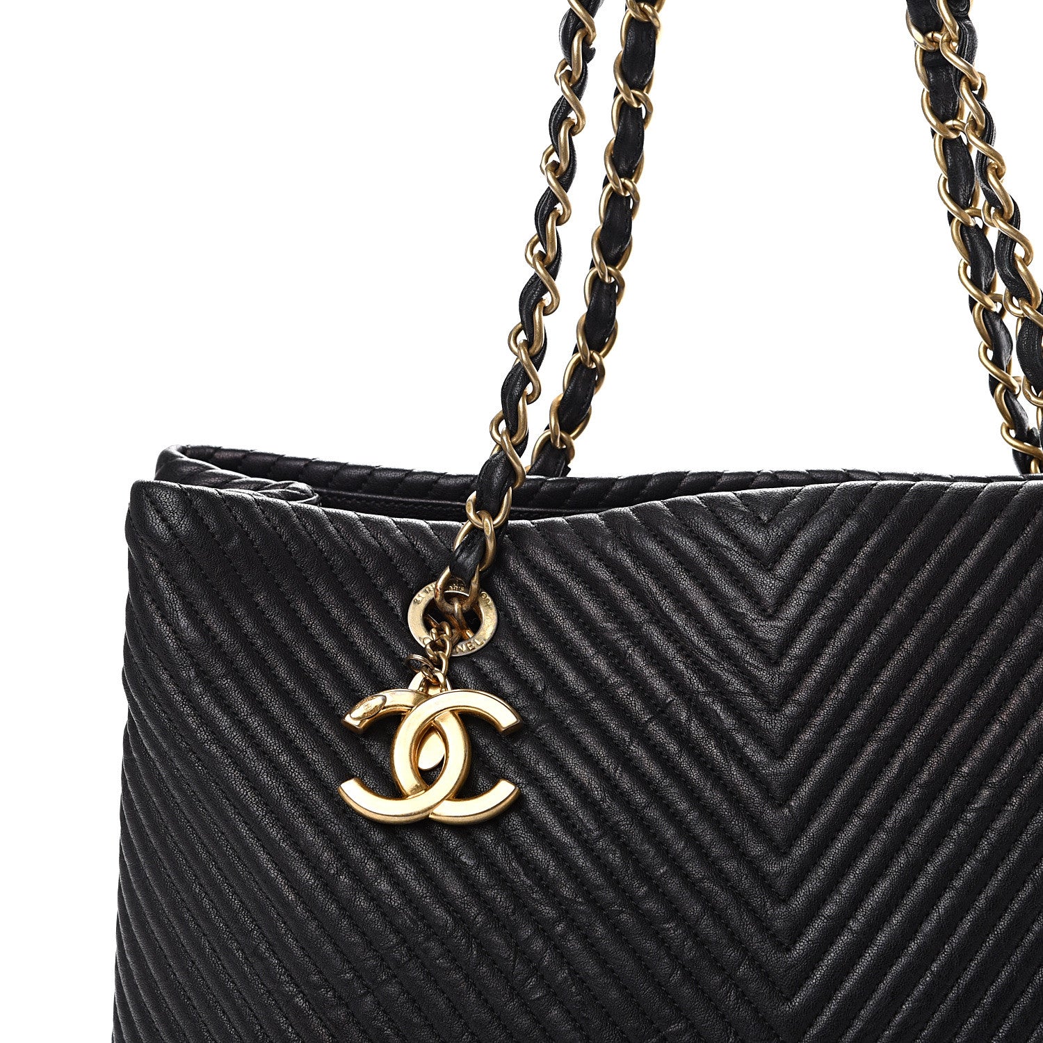 Chanel Wrinkled Lambskin Chevron Quilted Large Surpique Tote Black 9 of 9