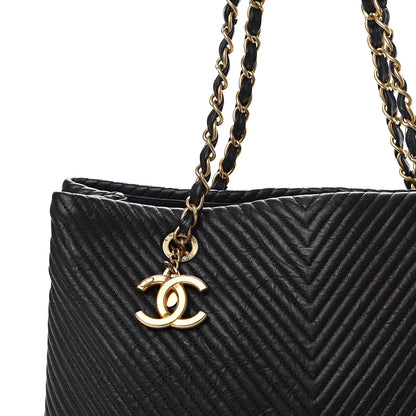 Chanel Wrinkled Lambskin Chevron Quilted Large Surpique Tote Black 9 of 9