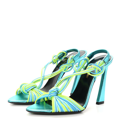 Saint Laurent Metallic Calfskin Gippy 105 Sandals 35.5 Cerulean Giallo Fluo 4 of 9