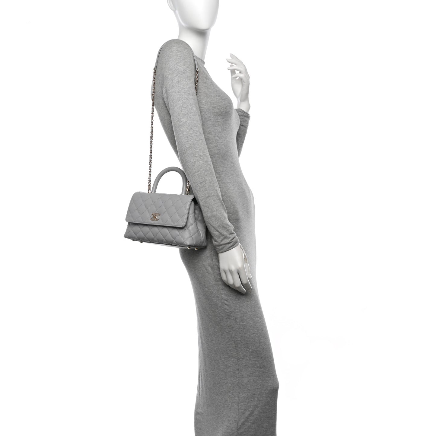 Caviar Quilted Mini Coco Handle Flap Grey