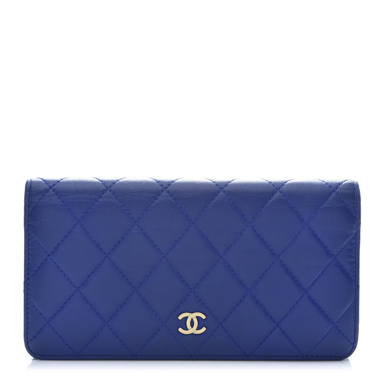 Lambskin Quilted Yen Wallet Blue
