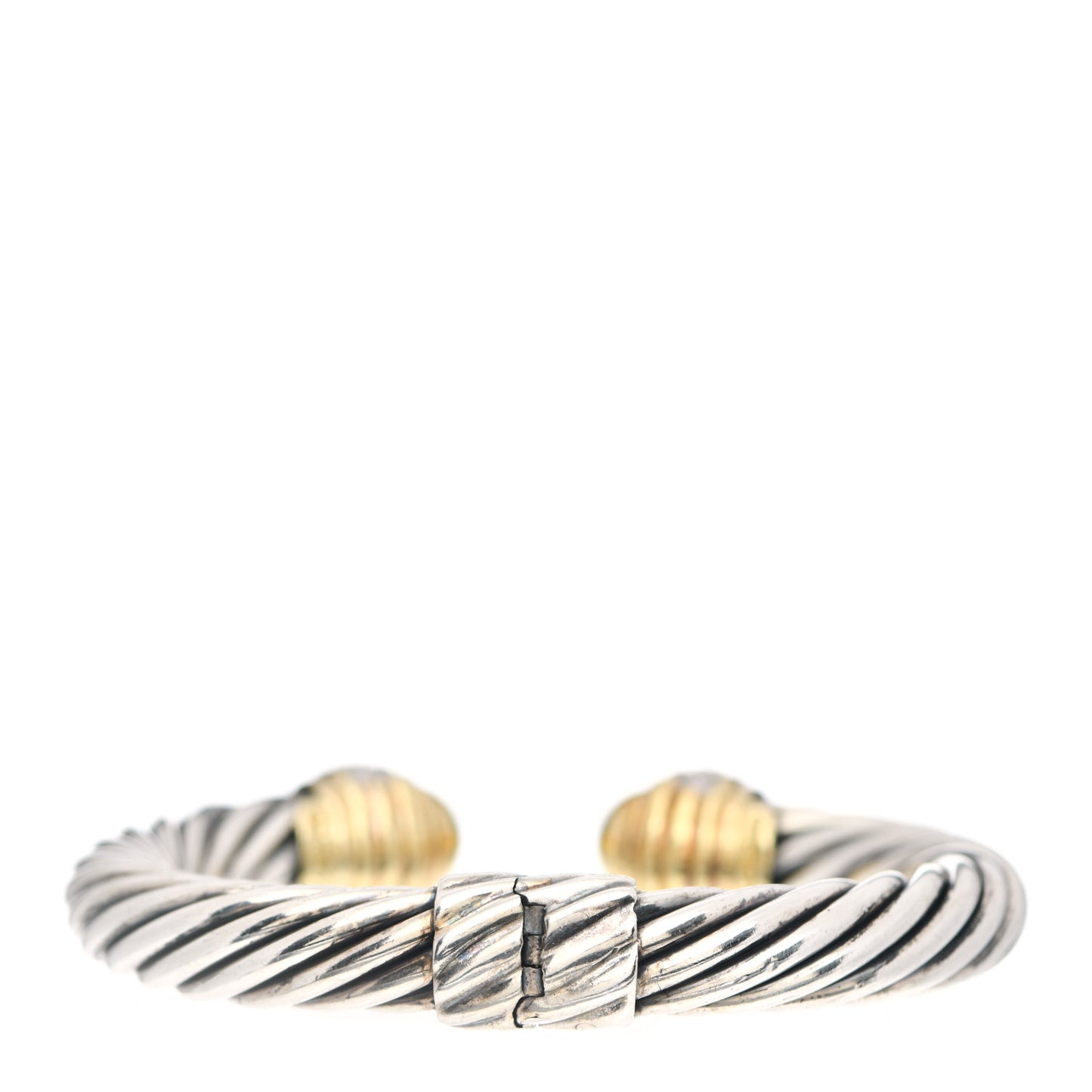 Sterling Silver 18K Yellow Gold Diamond 10mm Cable Classics Dome Bracelet