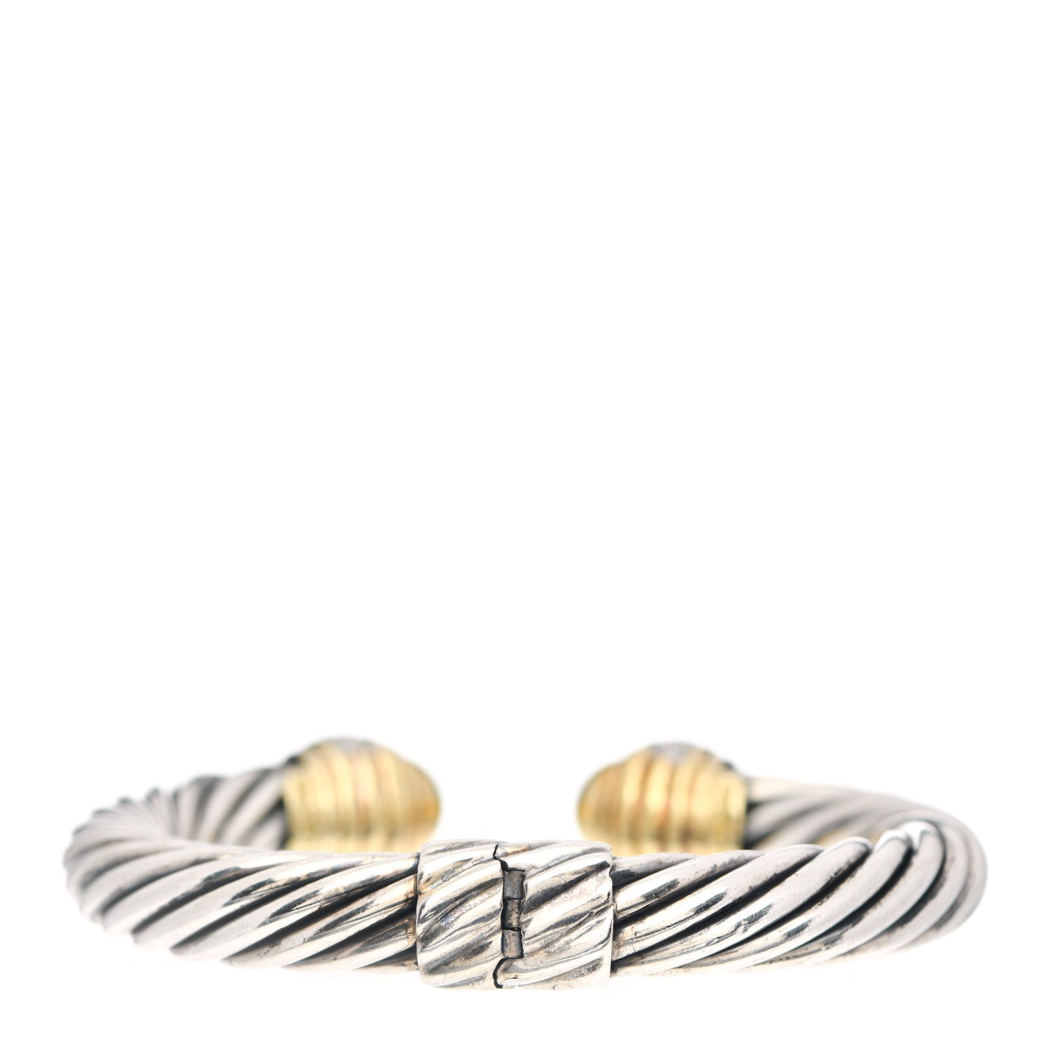 David Yurman Sterling Silver 18K Yellow Gold Diamond 10mm Cable Classics Dome Bracelet 3 of 4