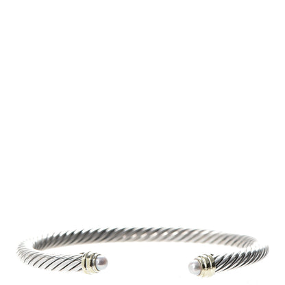 David Yurman Sterling Silver 14K Yellow Gold Pearl 5mm Cable Classics Petite Color Bracelet 1 of 5