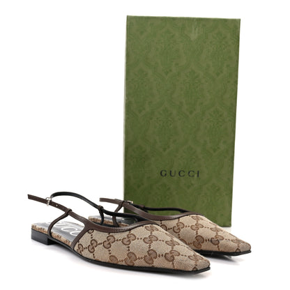 Gucci GG Monogram Malaga Kid Square G 35mm Slingback Pumps 39.5 Beige Ebony New Acero 9 of 9