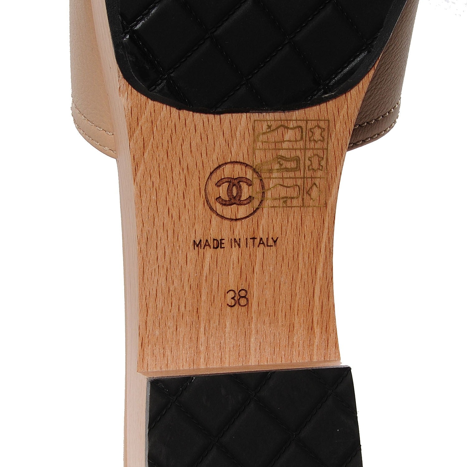 Chanel Leather Camellia Mules 38 Beige Black 6 of 8