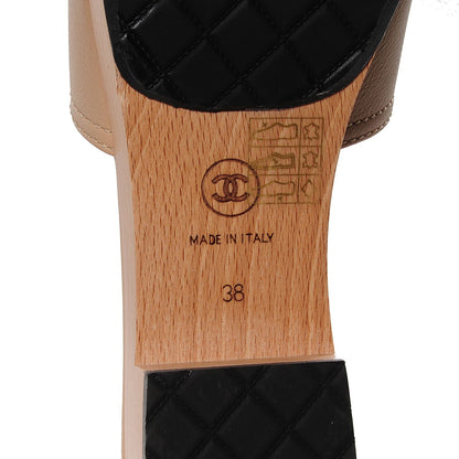 Chanel Leather Camellia Mules 38 Beige Black 6 of 8