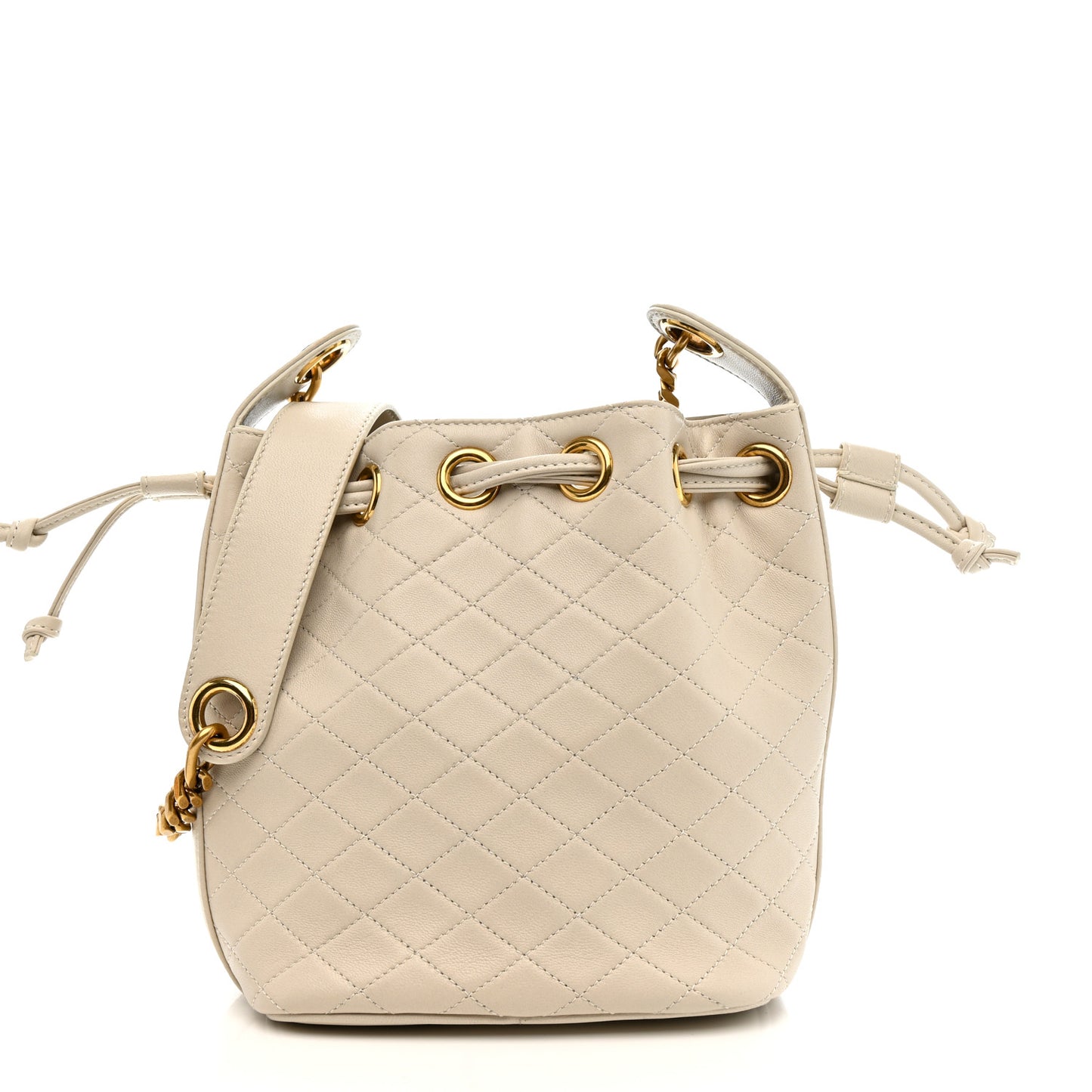 Lambskin Carre Quilted Cassandre Small Bucket Bag Crema Soft