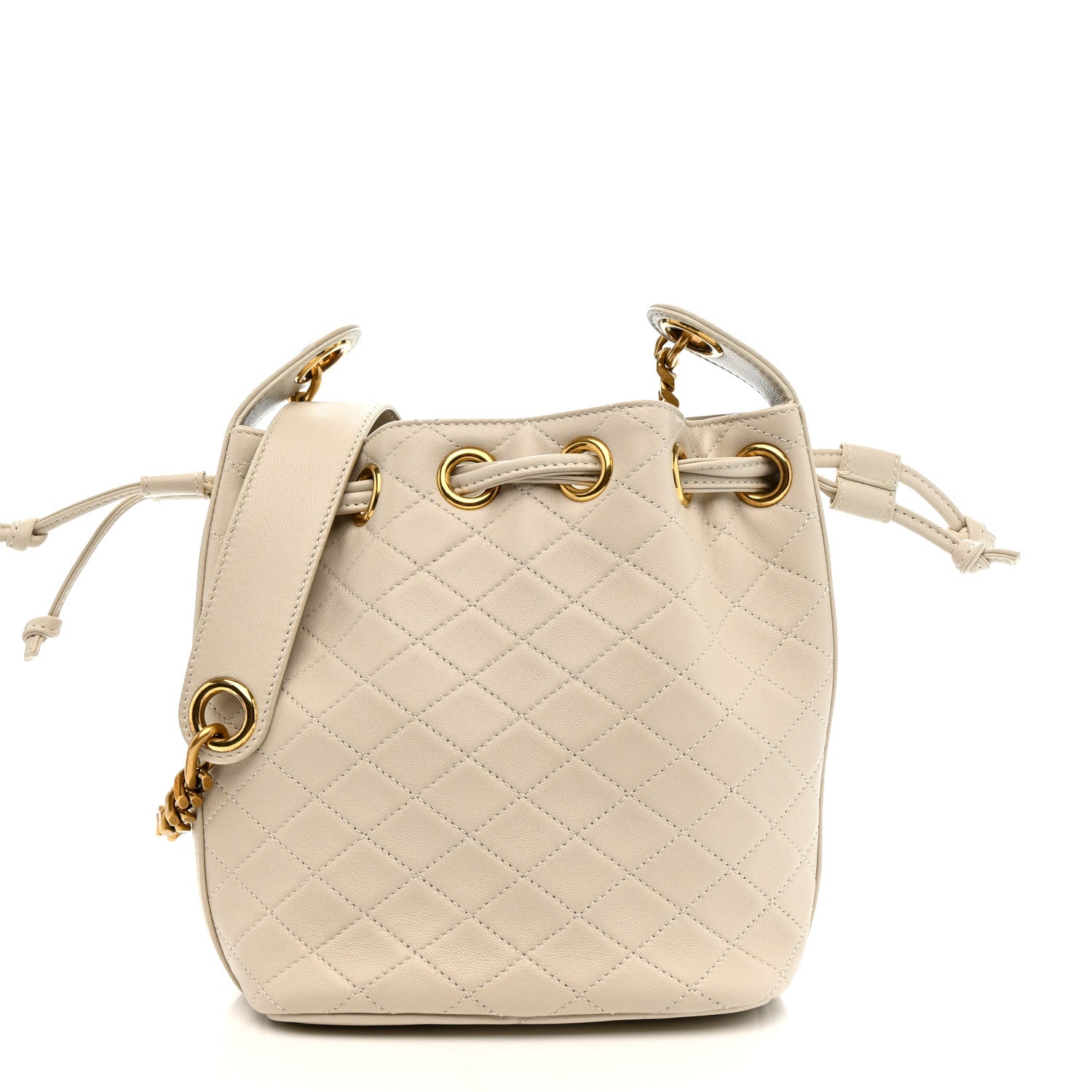 Saint Laurent Lambskin Carre Quilted Cassandre Small Bucket Bag Crema Soft 3 of 12