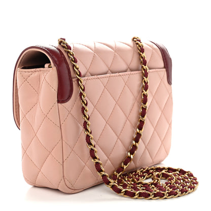 Chanel Lambskin Quilted Mini Two Tone Day Flap Pink Burgundy 3 of 10
