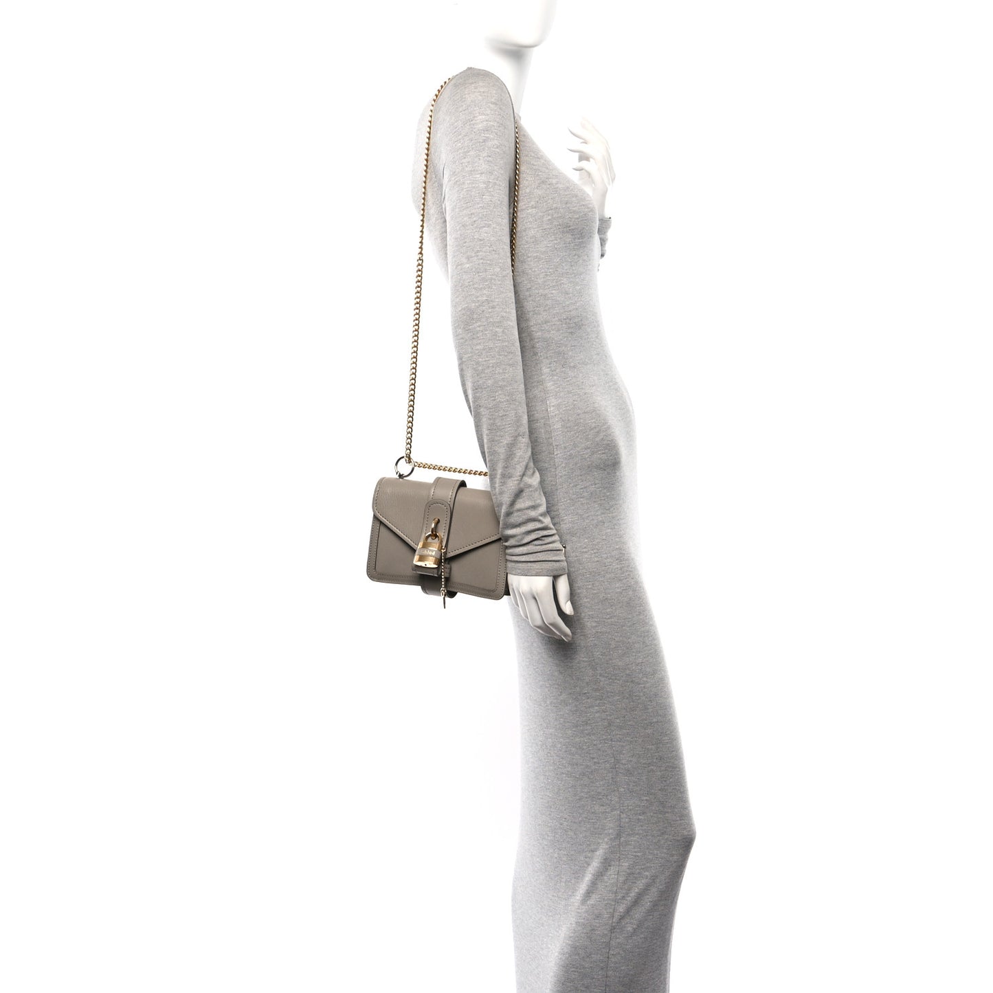 Shiny Goatskin Calfskin Mini Aby Chain Shoulder Bag Motty Grey