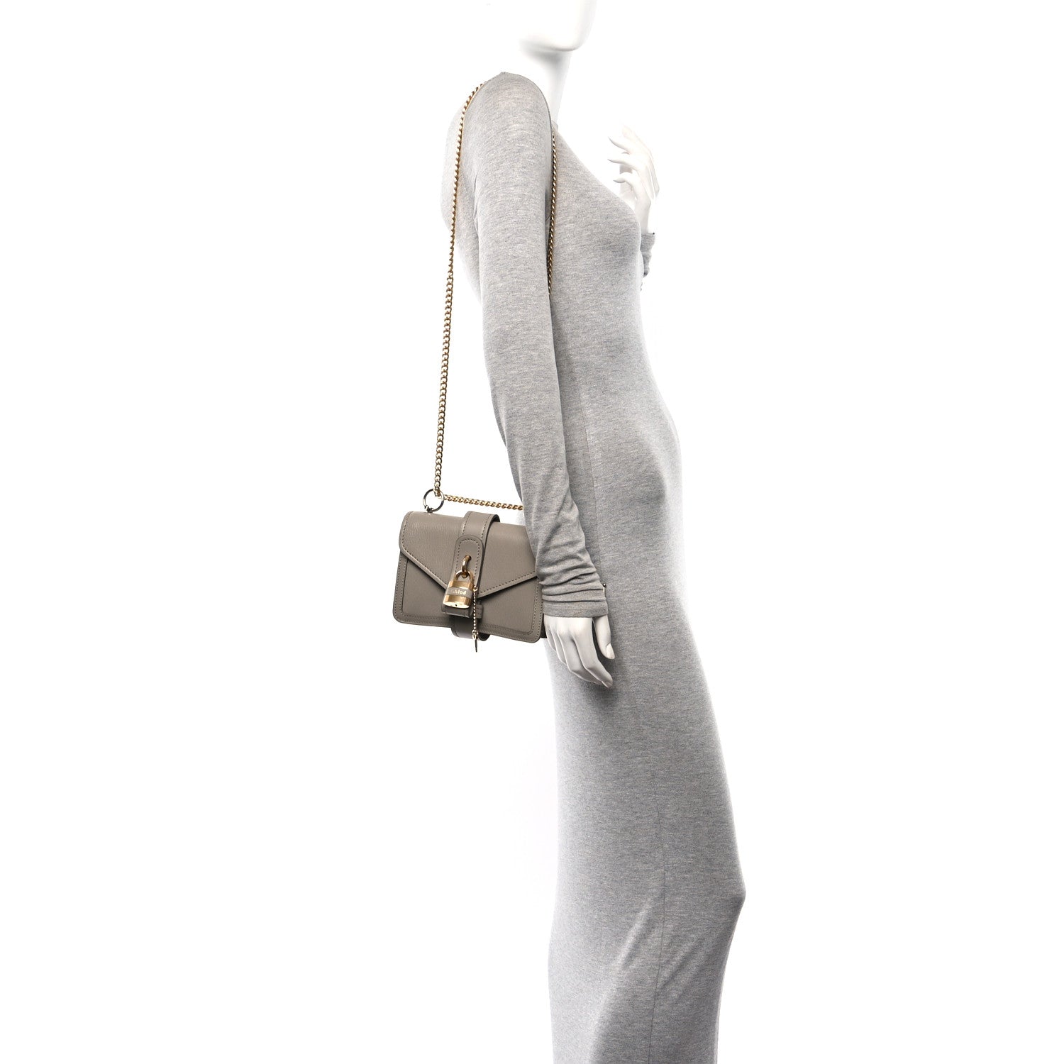 Chloe Shiny Goatskin Calfskin Mini Aby Chain Shoulder Bag Motty Grey 2 of 9