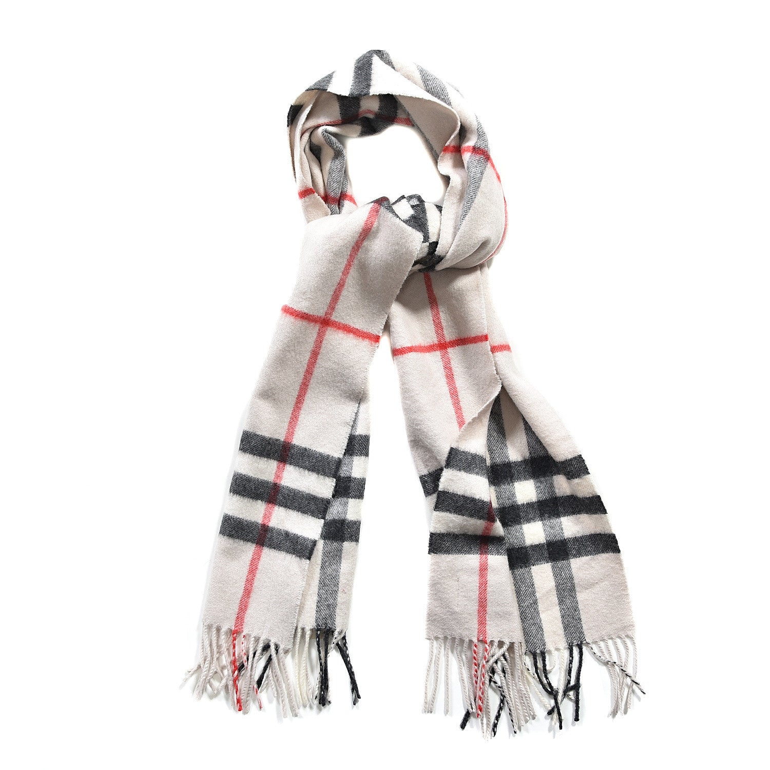 Burberry Cashmere Giant Check Fringe Scarf Stone 1 of 3