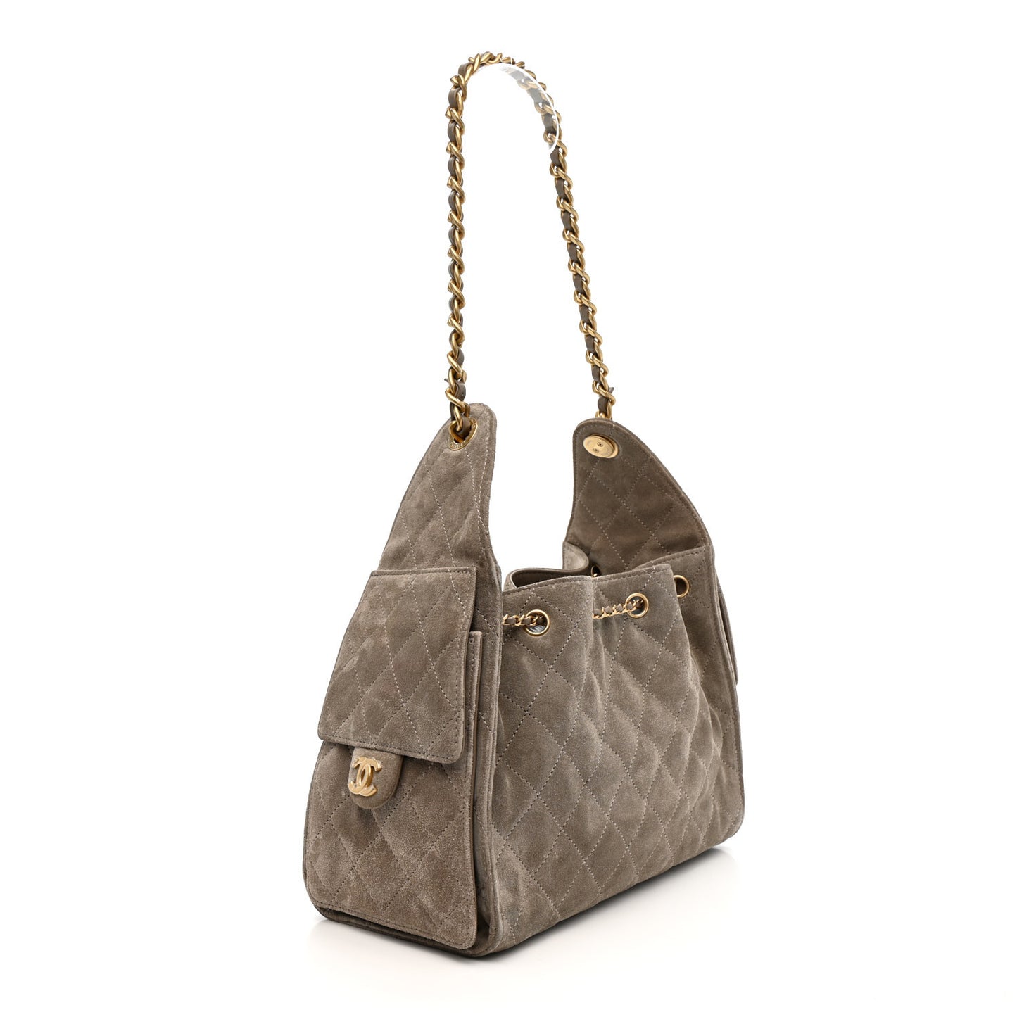 Suede Quilted Small Chanel 25 Handbag Dark Grey