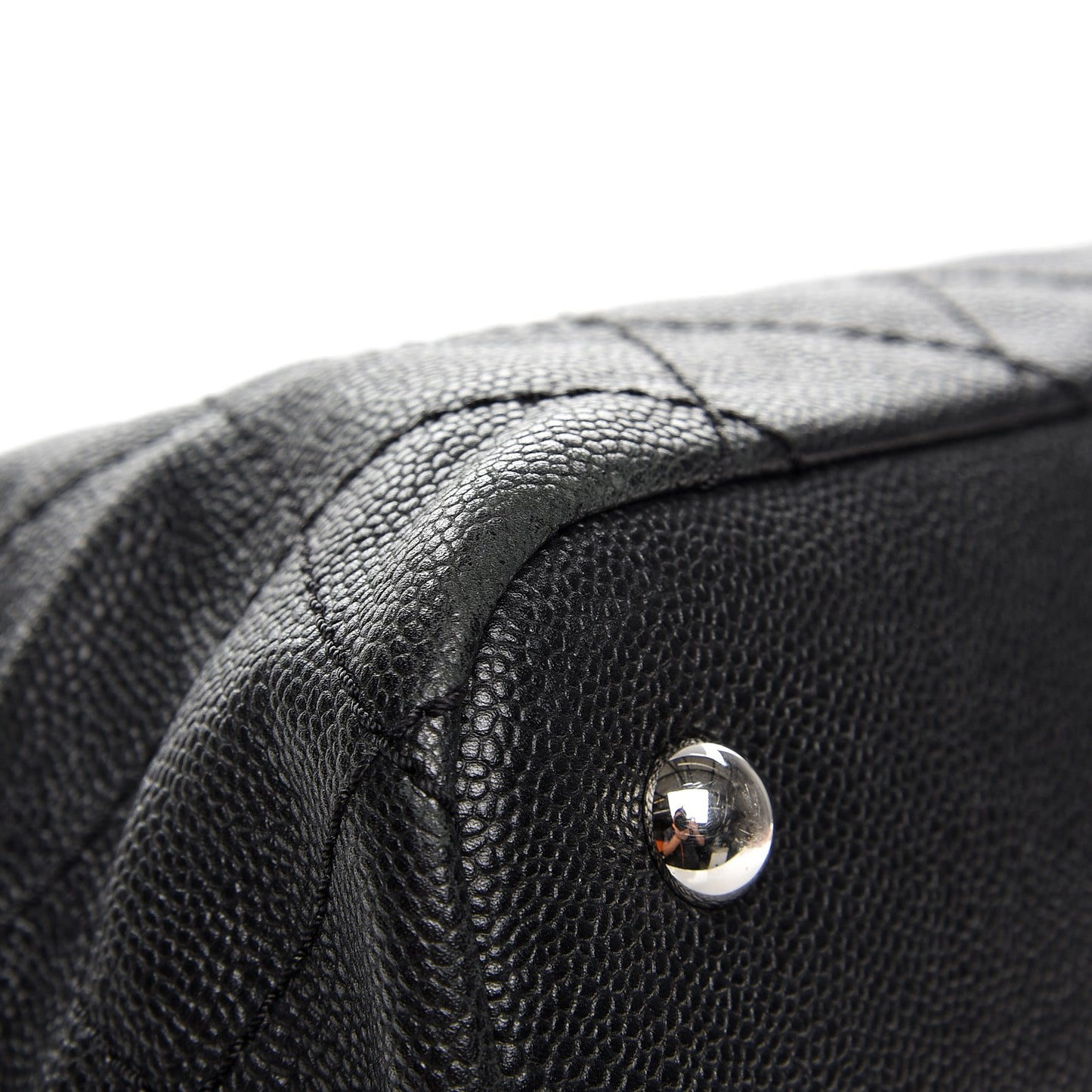 Grained Calfskin Quilted Large Daily Shopping Tote Black