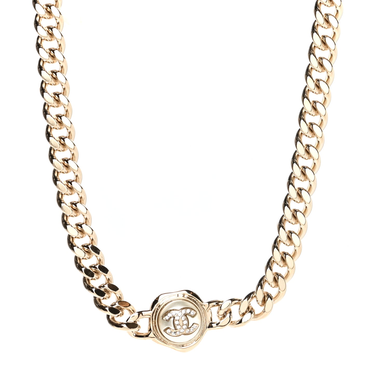 Pearl Crystal CC Chain Choker Necklace Gold