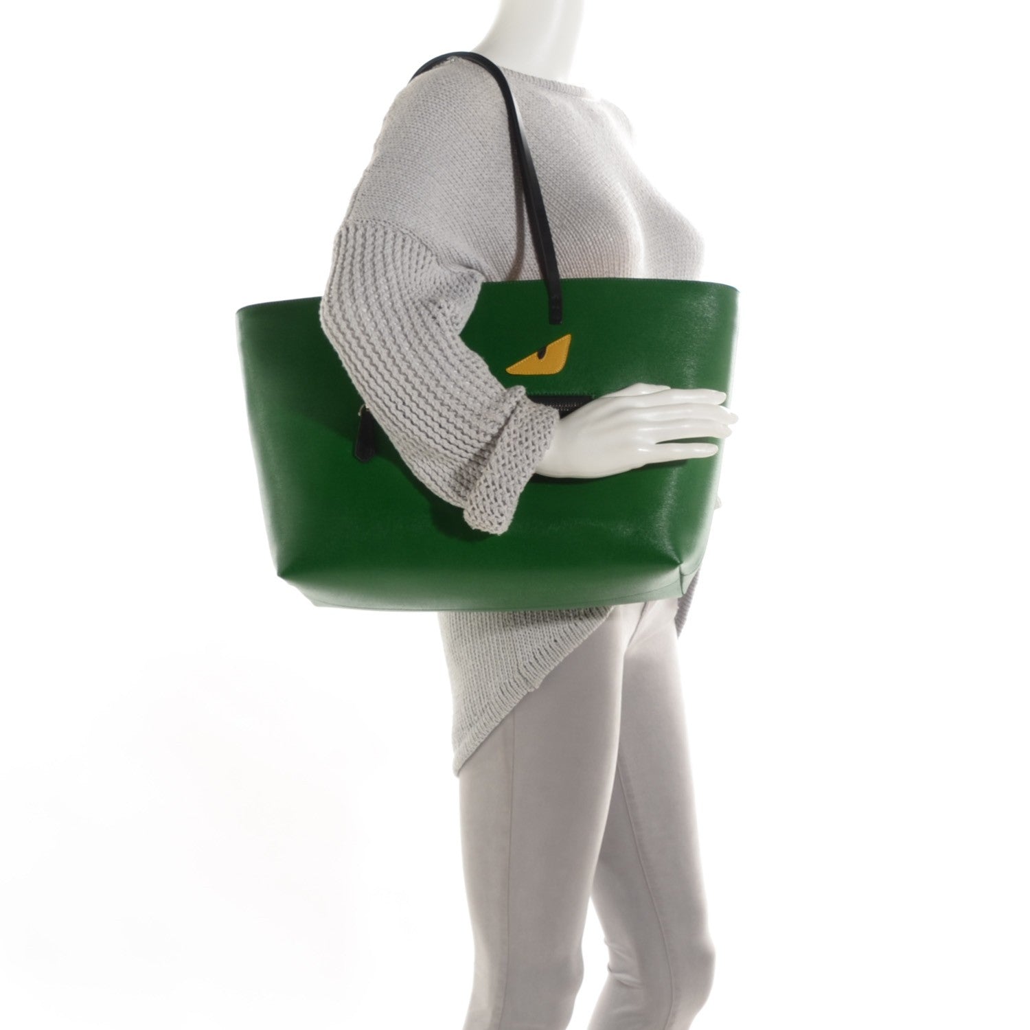 Fendi Vitello Elite Cuoio Monster Buggies Medium Roll Tote Emerald Black Multicolor Yellow 2 of 8