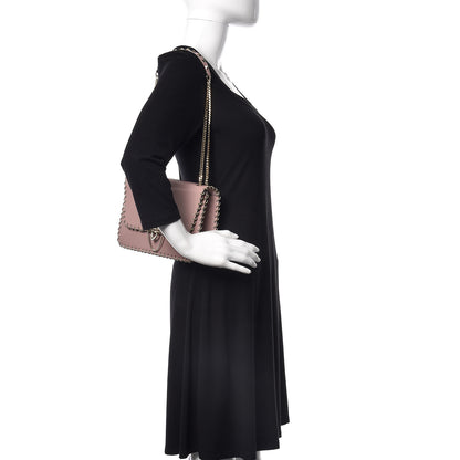 Valentino Garavani Vitello Groumette Small Rockstud Demilune Shoulder Bag Lipstick 2 of 13