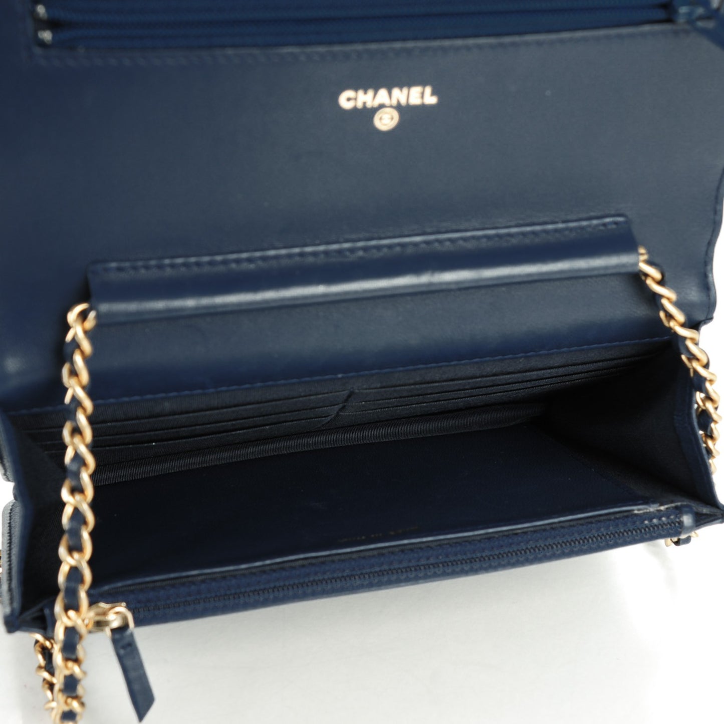 Lambskin Quilted Boy Wallet On Chain WOC Navy Blue
