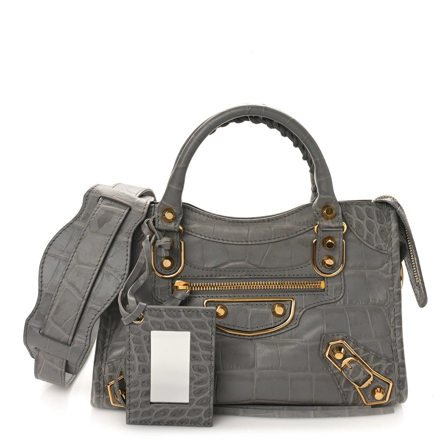 Calfskin Crocodile Embossed Gold Metallic Edge Hardware Mini City Haussmannien