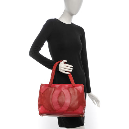Chanel Calfskin CC Stitched Tote Red 2 of 14