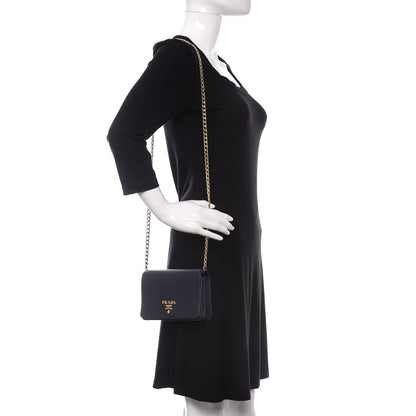 Prada Saffiano Lux Chain Wallet Baltico 2 of 11