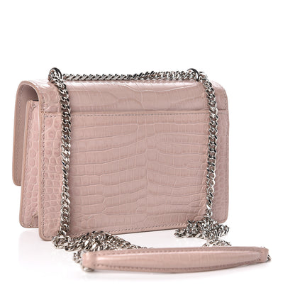 Saint Laurent Calfskin Crocodile Embossed Monogram Sunset Chain Wallet Soft Nude 3 of 12