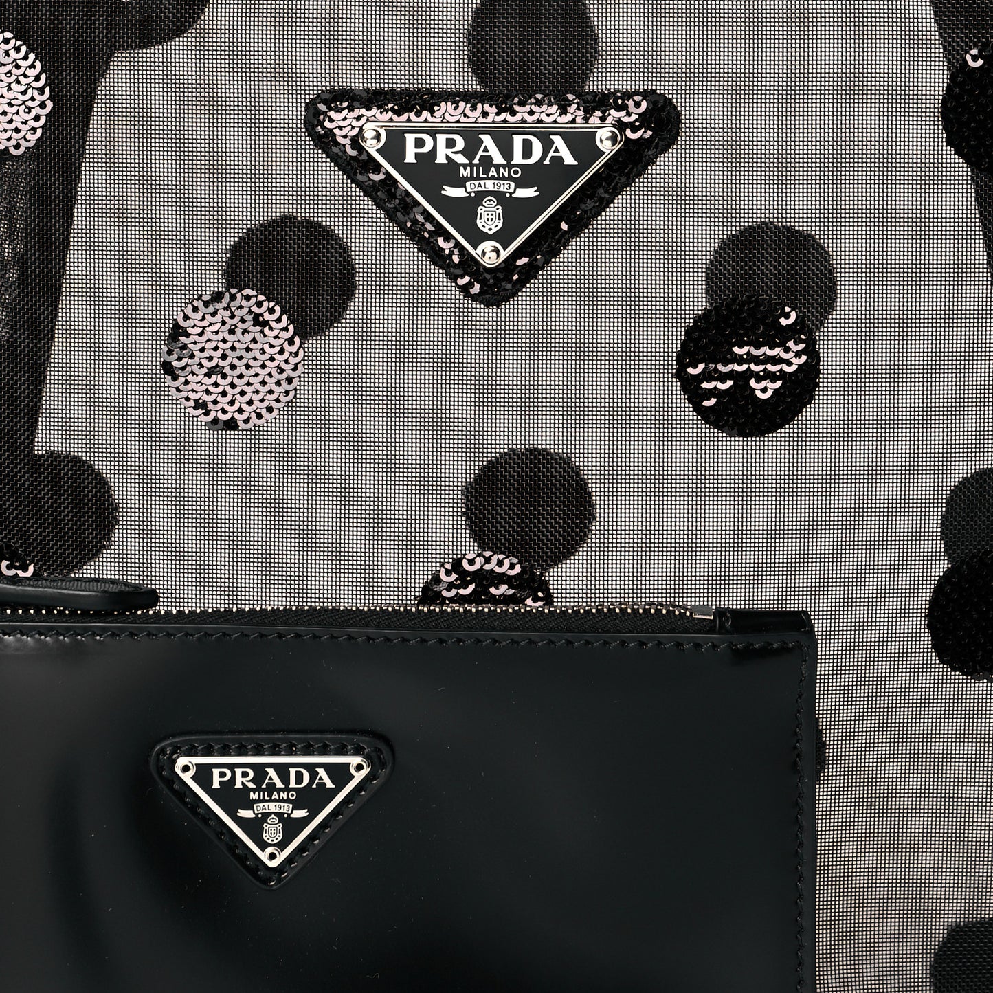 Mesh Sequin Polka-Dot Small Tote Bag Black