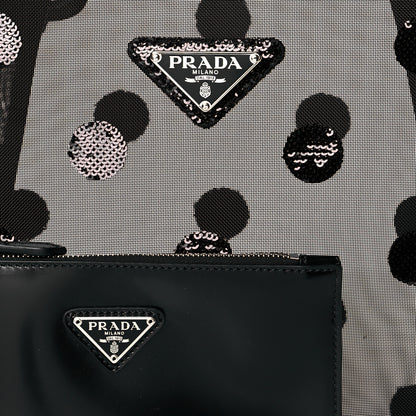 Prada Mesh Sequin Polka-Dot Small Tote Bag Black 9 of 11