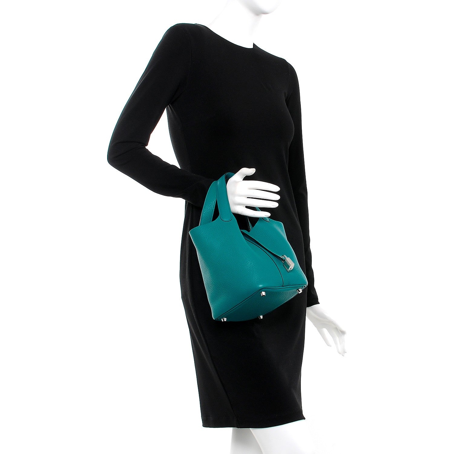 Hermes Taurillon Clemence Picotin Lock 18 PM Bleu Paon 2 of 8