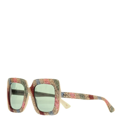 Gucci Square Frame Stripe Glitter GG0328S Sunglasses Ivory Multicolor 1 of 8