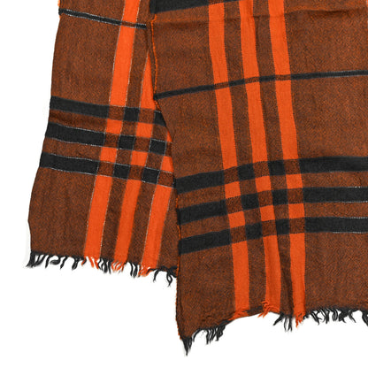 Burberry Wool Cashmere Check Fringe Scarf Orange Black 3 of 5