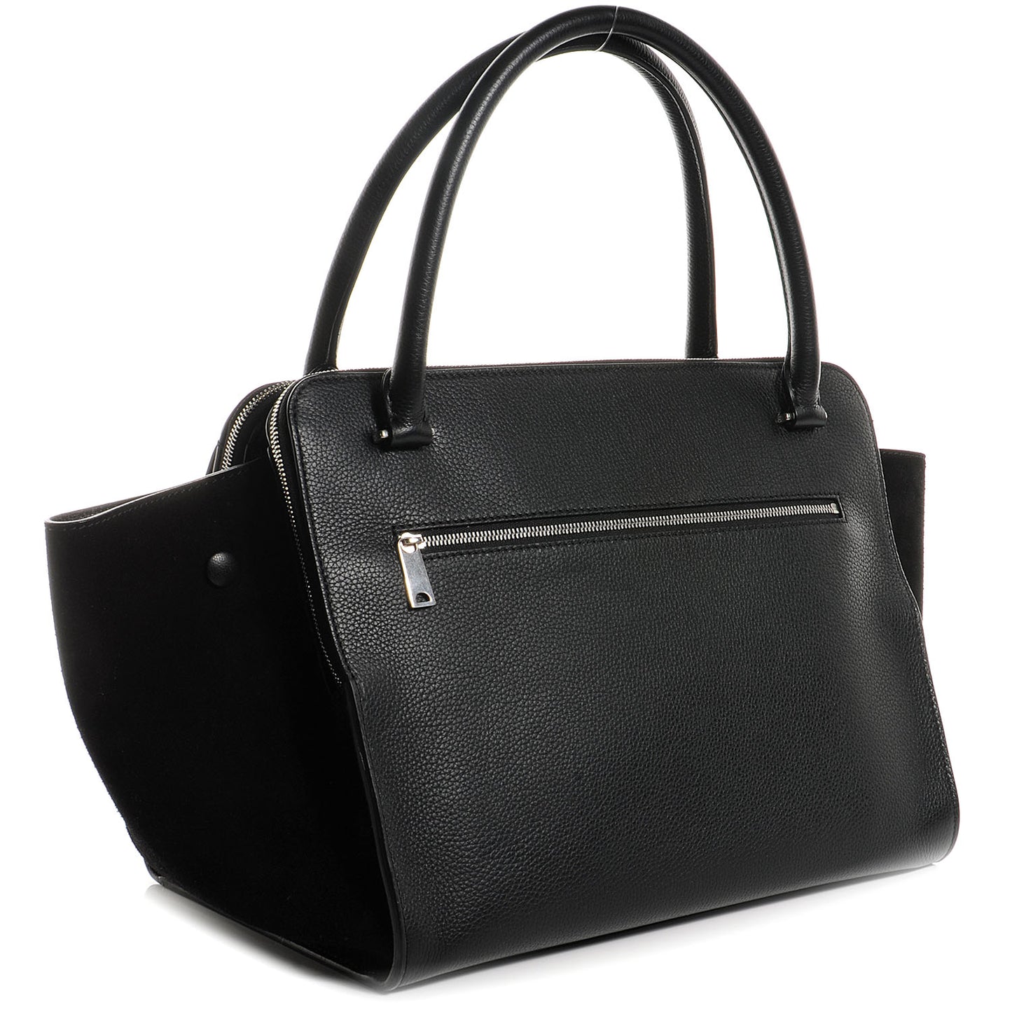 Drummed Calfskin Suede Double Zip Trapeze Black