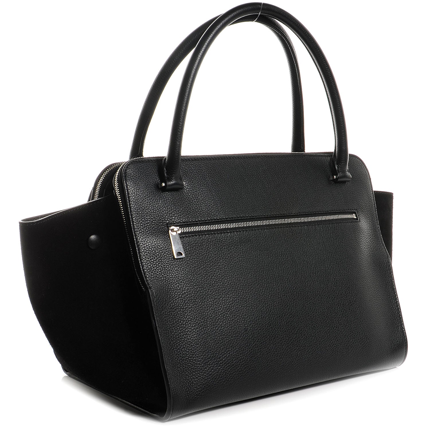 Celine Drummed Calfskin Suede Double Zip Trapeze Black 3 of 9