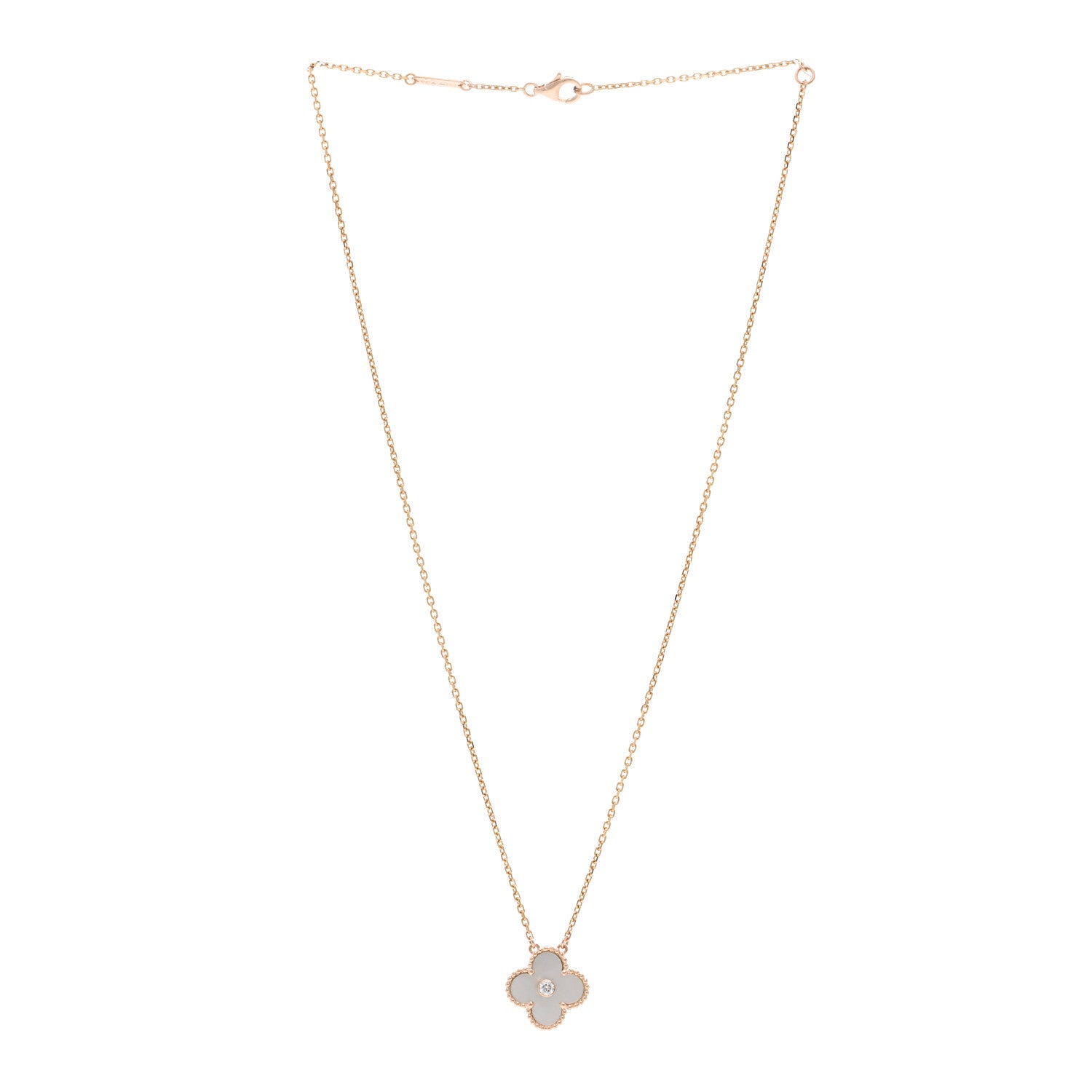 Van Cleef & Arpels 18K Rose Gold Diamond Mother of Pearl Vintage Alhambra Pendant Necklace 3 of 4