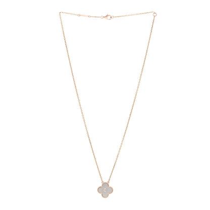 Van Cleef & Arpels 18K Rose Gold Diamond Mother of Pearl Vintage Alhambra Pendant Necklace 3 of 4