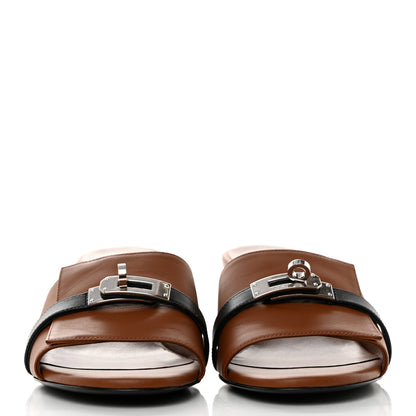 Hermes Calfskin Gigi 50 Sandals 38.5 Gold Black 2 of 9