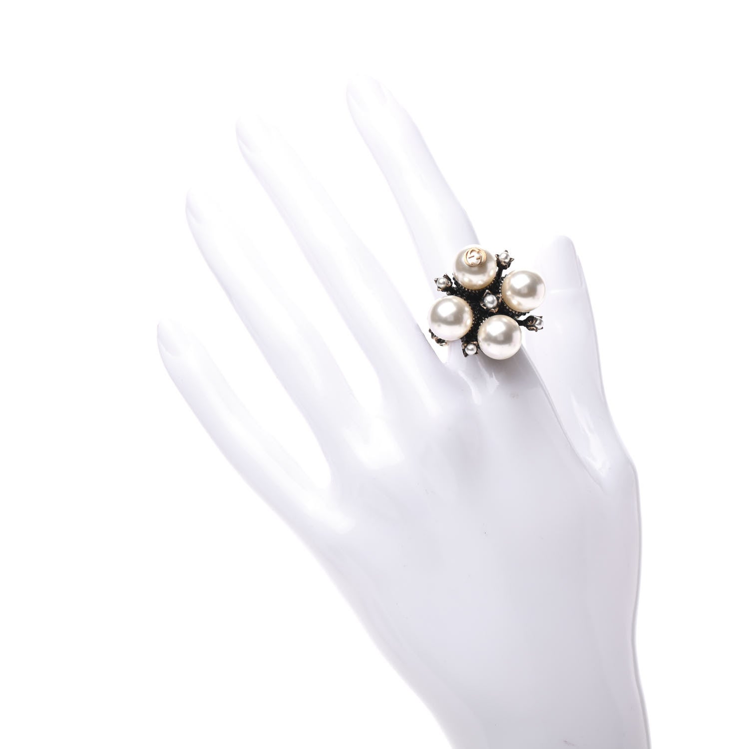 Gucci Metal Pearl Ring 5.25 Aged Gold 2 of 6