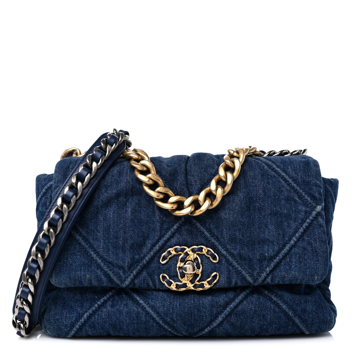 Denim Quilted Medium Chanel 19 Flap Blue