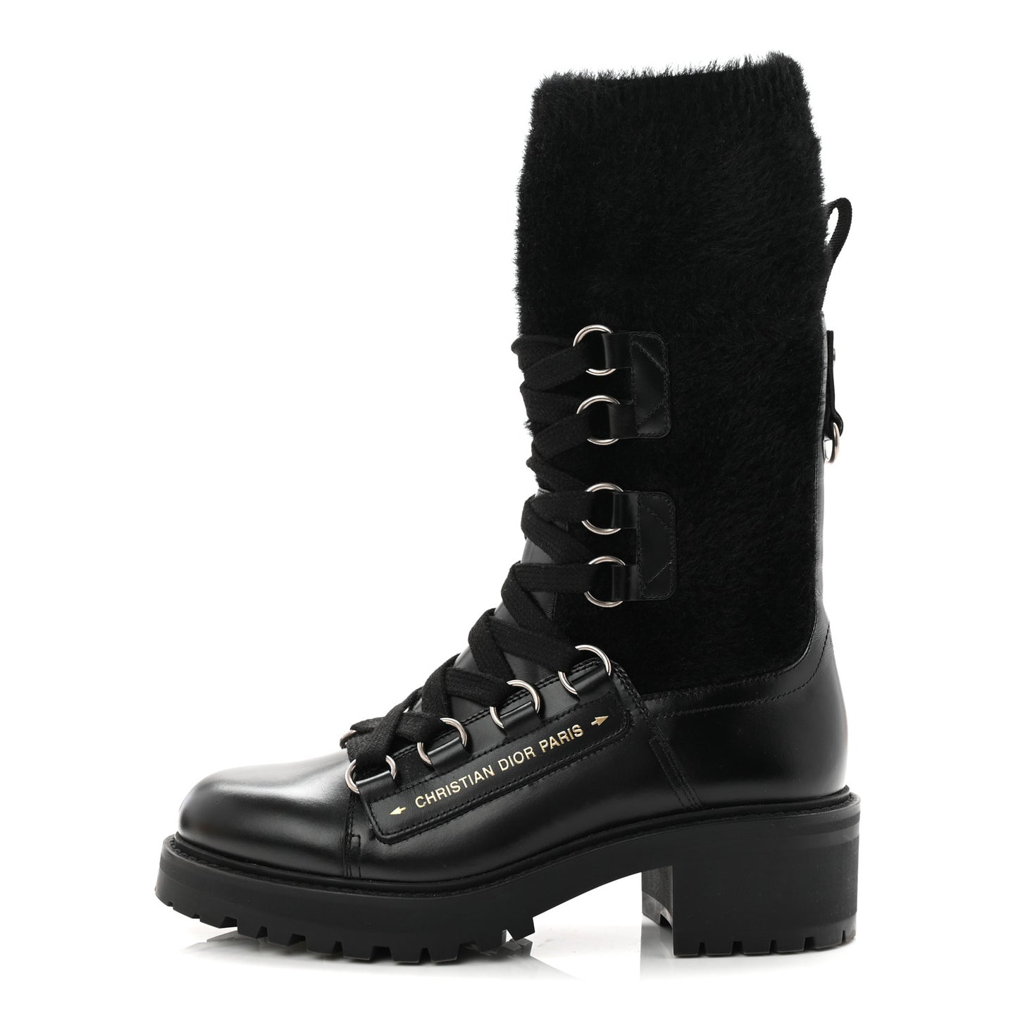 Calfskin Furr Stretch D-Fight Ankle Boots 39.5 Black