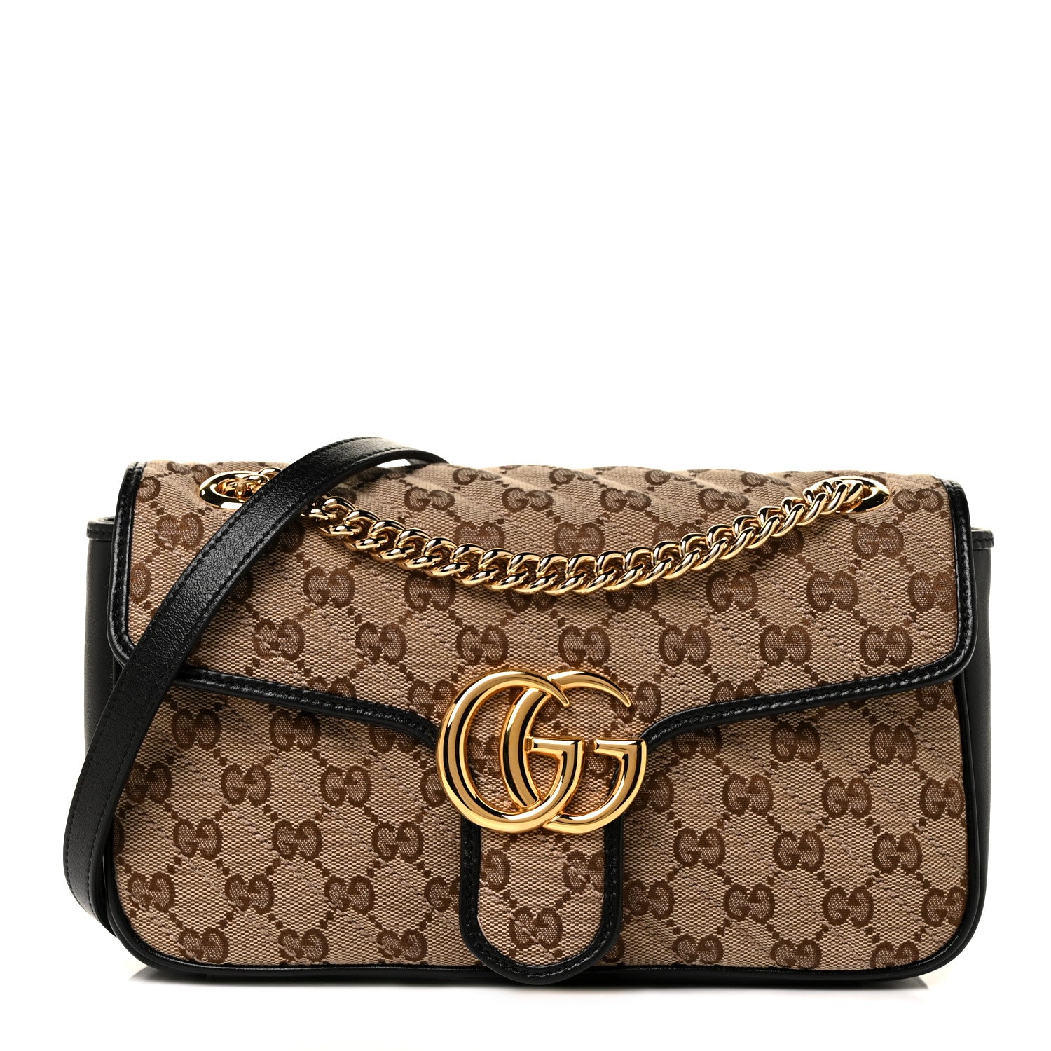 Gucci Monogram Matelasse Diagonal Small GG Marmont Shoulder Bag Beige Black 1 of 9