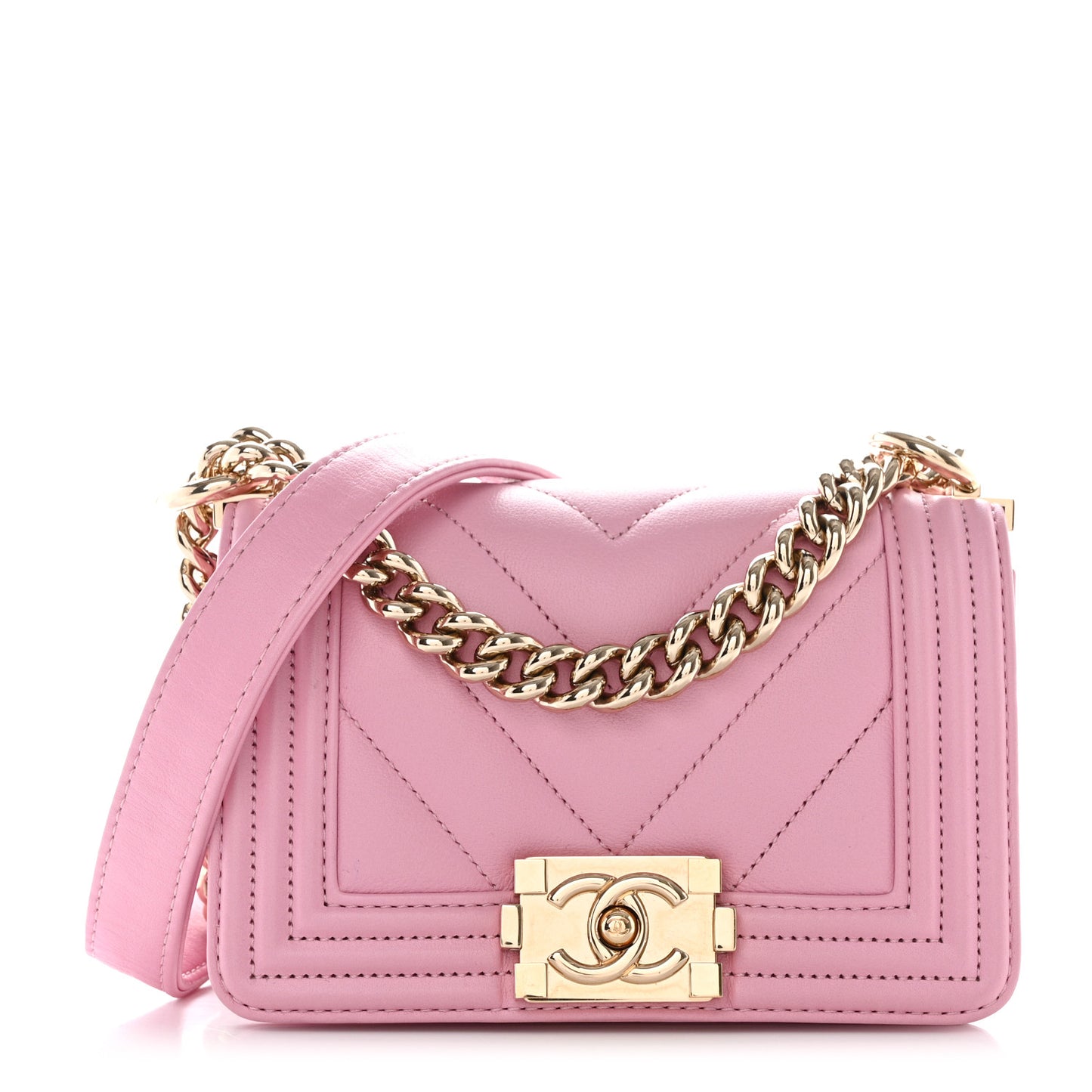 Calfskin Chevron Quilted Mini Boy Flap Pink