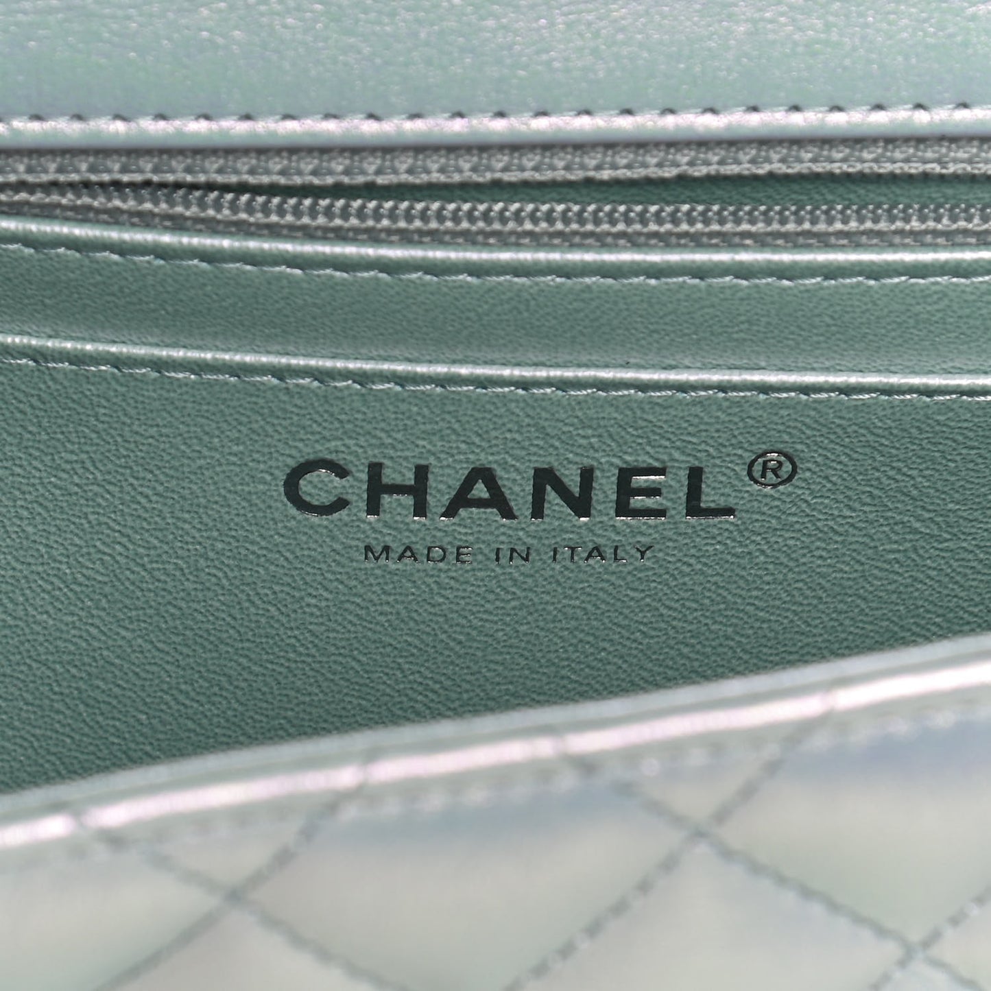Iridescent Lambskin Quilted Mini Square Flap Light Blue