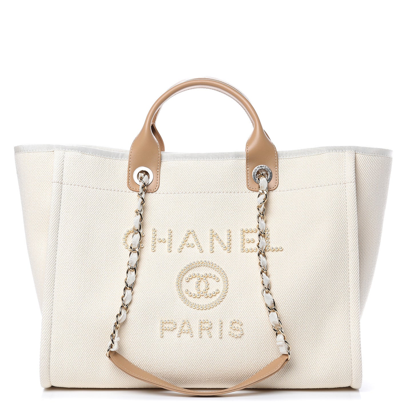 Canvas Pearl Large Deauville Tote Ecru Beige