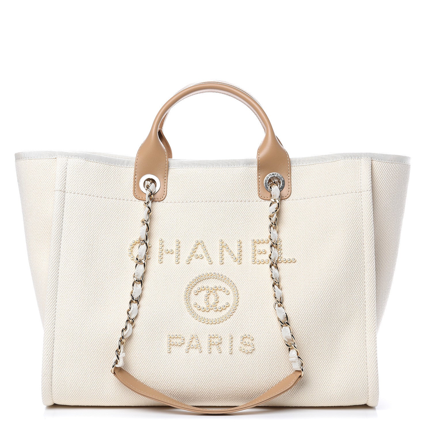 Chanel Canvas Pearl Large Deauville Tote Ecru Beige 1 of 10